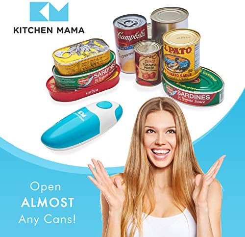 Kitchen Mama Auto Electric Can Opener: Safe, Easy with One Touch, Smooth Edge, Battery Operated, Cordless, Automatic Can Opener for Seniors with Arthritis, Hand Free Appliances, YES YOU CAN (Sky Blue)