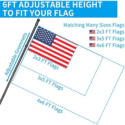 ZMTECH Flag Pole - Upgraded Bracket, 6 FT Stainless Steel Flag Poles for Outside House, Residential or Commerical, Tangle Free Flag Pole Kit for American Flag (Without Flag, Black)