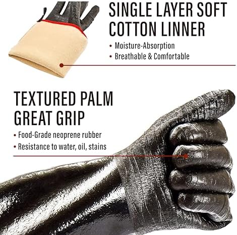 RAPICCA 932°F Heat Resistant BBQ Grill Gloves: Oil Resistant Waterproof for Smoking Grilling Cooking Barbecue Deep Frying Turkey Rotisserie Handling Hot Greacy Meat Stocking Stuffers - Long Sleeve