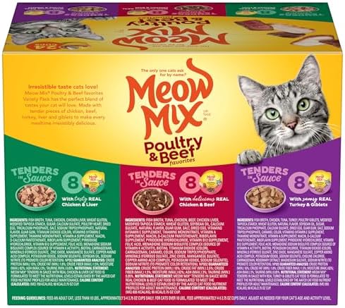 Meow Mix Tenders in Sauce Wet Cat Food, Poultry & Beef Variety Pack, 2.75 Ounce Cup (Pack of 24)