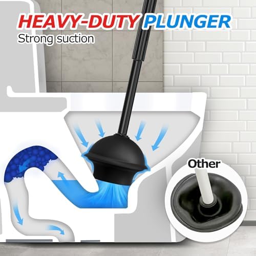 2 in 1 Toilet Plunger and Brush Set,Extended Handle Plunger,Toilet Bowl Brush Plunger Set,Bathroom Cleaning Tools ,Toilet Brush Plunger Combo,Cleaning Brush,Bathroom Cleaning Supplies