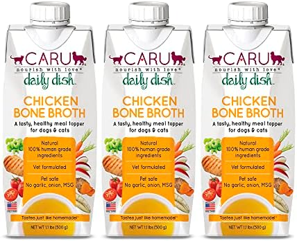 Caru - Daily Dish Chicken Bone Broth Meal Topper for Dogs & Cats - Savory Pour-Over Broth - 3 Pack