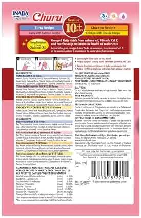 INABA Churu for Senior 10+, Creamy Lickable Cat Treats with Taurine, Vitamin E & C, 0.5 Ounces Each, 40 Tubes, Tuna & Chicken Variety