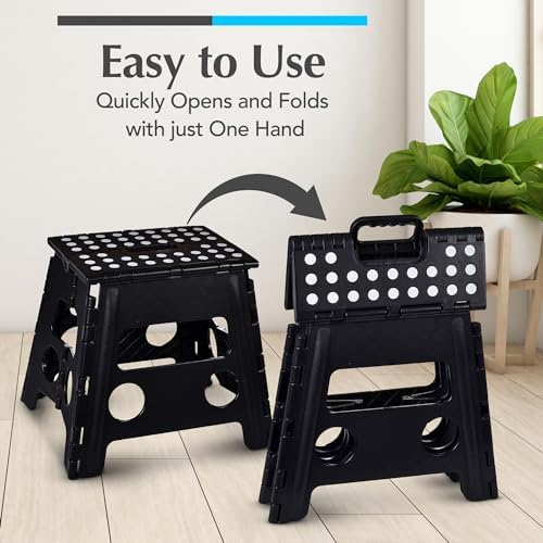 Handy Laundry Folding Lightweight Step Stool is Sturdy Enough to Support Adults and Safe Enough for Kids. Opens Easy with One Flip. Great for Kitchen, Bathroom or Bedroom. (Black- 13 inch)