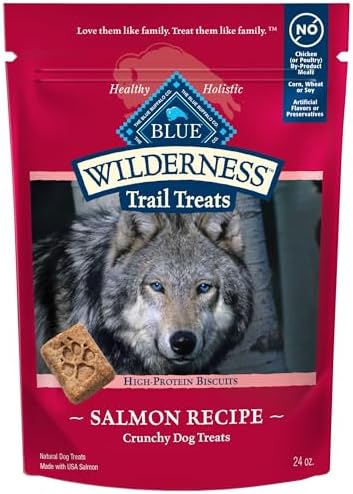 Blue Buffalo Wilderness Trail Treats Crunchy Dog Biscuits, Grain-Free and High-Protein Dog Treats Made with Natural Ingredients, Salmon Recipe 24-oz Bag