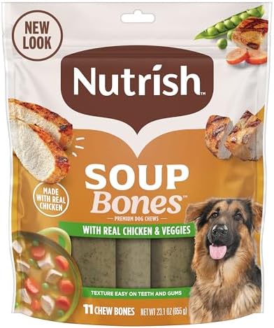 Nutrish Soup Bones Premium Dog Chews with Real Chicken and Veggies, 11 Chews, Packaging May Vary (Rachael Ray)