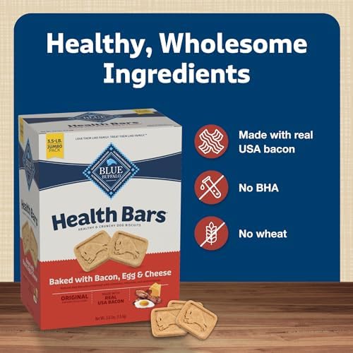 Blue Buffalo Health Bars Crunchy Dog Biscuits, Oven-Baked With Natural Ingredients, Bacon, Egg & Cheese, 3.5-lb Box