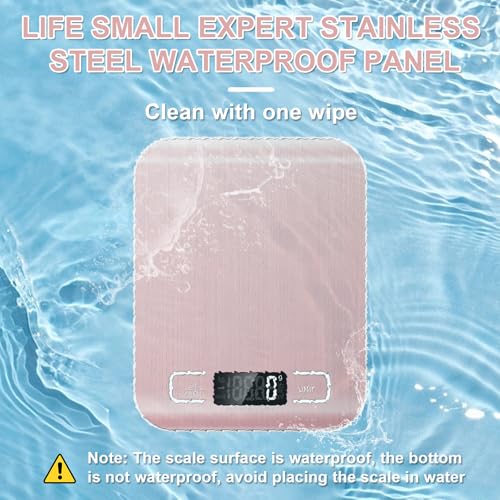 Food Scale, 11lb Kitchen Scale with 6 Units Tare Function & LCD Display, 0.05oz/1g Stainless Steel Digital Food Scale Grams and Ounces for Baking, Cooking, Dieting and Meal Prep (Pink)
