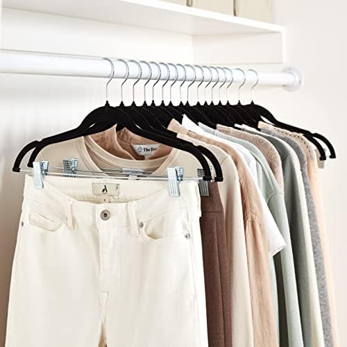 Amazon Basics Velvet, Non-Slip Skirt Clothes Hangers with Clips, Organize Pants and Skirts, Black/Silver, Pack of 24