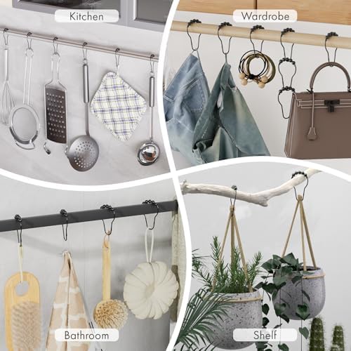 Black Shower Curtain Hooks, Amazer Shower Curtain Hooks, Shower Hooks for Shower Curtain, Decorative Shower Curtain Hooks Rust Proof Stainless Steel Shower Curtain Hooks Set of 12