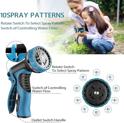 100 ft Expandable Garden Hose - 2025 New Kink Free Flexible Water Hose 100ft with 10 Pattern Spray Nozzle, 3/4 Solid Brass Connectors, Retractable Latex Core - Lightweight Expanding Hose