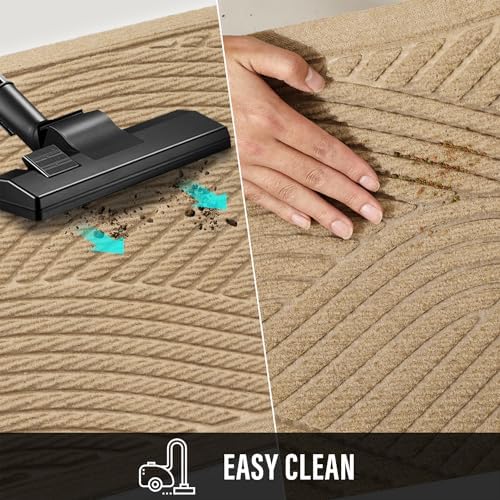 Sturdy Front Door Mat, Absorbent Muddy Dirt Resist Welcome Door Mats Outdoor Indoor, Stain and Fade Resistant, Non-Slip Backing Entry Mat Low Profile Doormat for Entryway, 29×17, Beige