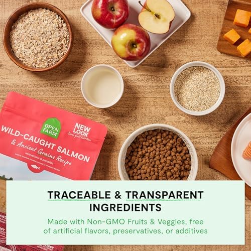 Open Farm, Ancient Grains Dry Dog Food, Protein-Rich & Nutrient Dense, 90% Animal Protein Mixed with Non-GMO Fruits, Veggies and Superfoods, Wild Caught Salmon Recipe, 22lb Bag