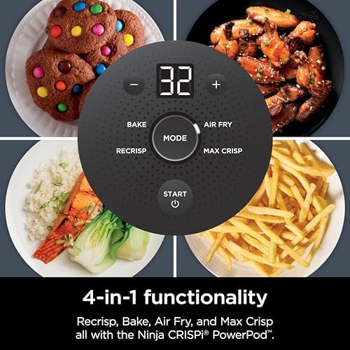 Ninja Crispi 4-in-1 Portable Glass Air Fryer Cooking System, 1500W, 4QT & 6-Cup TempWare Glass Containers with Storage Lids, Microwave, Freezer & Dishwasher Safe, Cyberspace Gray, FN101GY