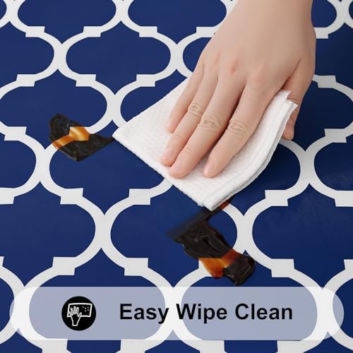 Smiry Rectangle Picnic Table Cover, Waterproof Elastic Fitted Camping Tablecloths for 6 Foot Tables, Wipeable Flannel Backed Vinyl Tablecloth Protector for Indoor, Outdoor (Navy, 30x72 Inches)