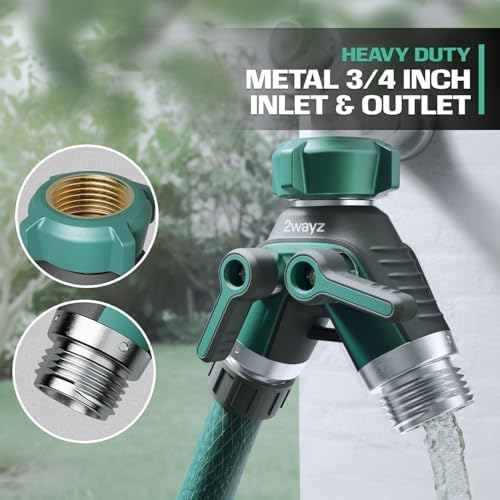 2WAYZ Dual Outlet Water Hose Splitter - Heavy-Duty Brass Y Connector, 360° Rotation, Easy Installation, Leak-Proof Design with Spigot Extender - Ideal for Garden, Washing Machines, Outdoor Faucets