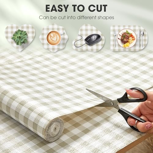 Drawer and Shelf Liner, Non-Slip Kitchen Cabinet Liners Non-Adhesive Thick Strong Grip Waterproof Washable Mats Protect Dresser Shelves Cupboard Bathroom Cabinets, Green Plaid, 12 in X 10 FT