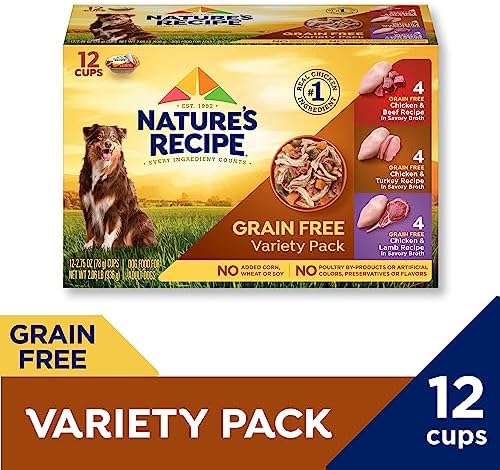 Nature's Recipe Nature’s Recipe 2.75 Ounce Grain Free Chicken & Beef, Chicken & Turkey, Chicken & Lamb Wet Dog Food Variety Pack, 12 Pack, 2 Count Case