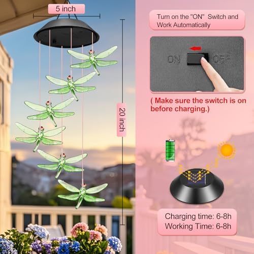 Birthday Gifts for Mom Grandma Wife, Winzwon Solar Lights Outdoor Wind Chimes for Outside Garden Yard Patio Porch Deck Hanging Decor Dragonfly Gifts for Women Her Easter Mothers Day