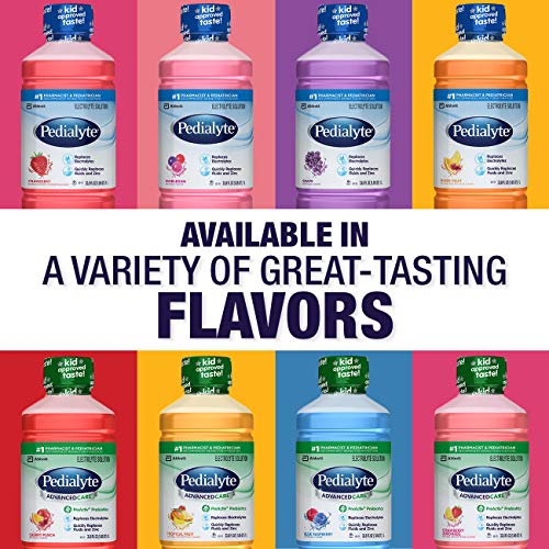 Pedialyte AdvancedCare Electrolyte Solution with PreActiv Prebiotics, Hydration Drink, Strawberry Lemonade, 1 Liter, 4 Count