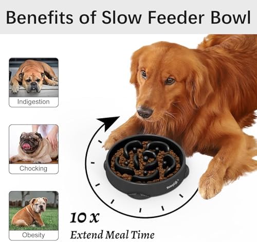 MateeyLife Large Slow Feeder Dog Bowls 2PCS, Anti-Choking Puzzle Dog Food Bowls, Anti-Slip Interactive Feeding Slow Down Eating, Bloat Stop Maze Dishes for Large Breeds 4 Cups Gray&Black