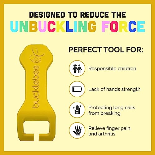 Bucklebee Easy Car Seat Buckle Release Aid for Children Unbuckle Car Seat Release Tool - Button Pusher - Opener for Nails - Buckle Release Tool (1 Pack Yellow)