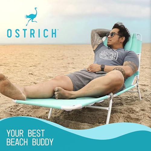 Ostrich Folding Beach Lounge Chair, Reclining Outdoor Chaise Lounger, Teal