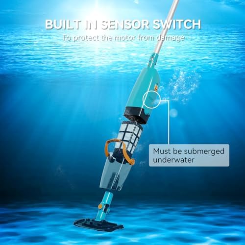 LVKE L2 Cordless Handheld Pool Vacuum for Above Ground Pool with Telescopic Pole, Strong Suction Power, 1H Runtime, High-Efficiency Screen & Fine Sponge, Ideal for Deep Pool Cleaning, Blue