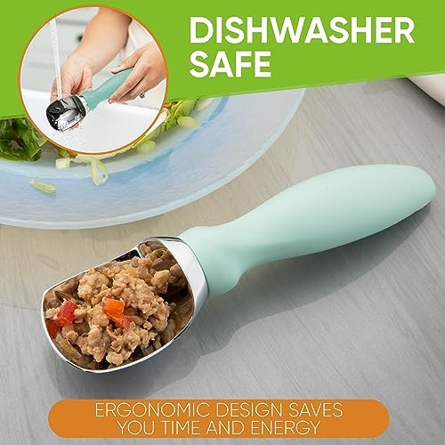 Spring Chef Heavy Duty Ice Cream Scoop with Comfortable Handle, Professional Metal Ice Cream Scooper for Gelato, Sorbet, Cookie Dough, Frozen Yogurt - Dishwasher Safe Kitchen Tool - Mint