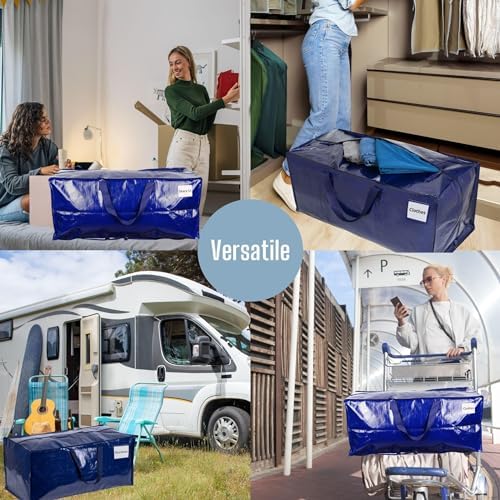 VENO 6 Pack Moving Bags w/Backpack Straps, Heavy Duty, Moving Boxes Alternative, Packing Supplies, Large Storage Totes for Dorm Room Essentials with Zipper for Clothes (Blue, 6 Pack)