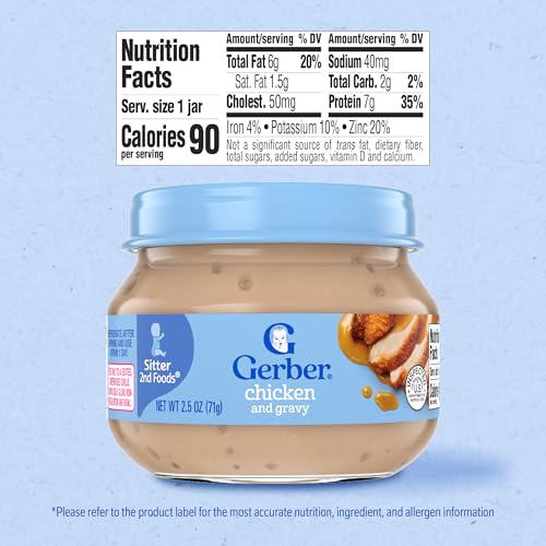 Gerber Stage 2, Chicken and Gravy Jar, Baby Food, Mealtime Poultry Puree, 10-Pack
