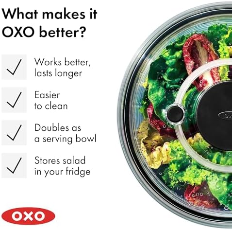 OXO Good Grips Glass Salad Spinner, Large/6.22 Quart, Clear