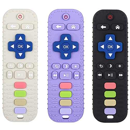 Chuya Silicone Baby Teether Chew Toy for Babies 0-6 Months 3-24 Months, Teething Relief Baby Toys for Infants Remote Control Shape (3 Pack)