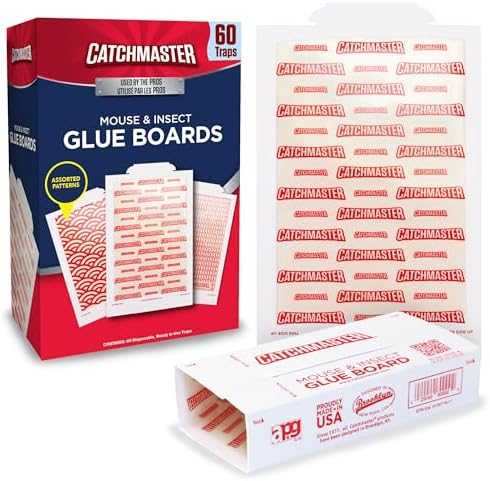 Catchmaster Pro Strength Mouse & Insect Glue Boards 60pk Traps Indoor for Home, Adhesive Bug Catcher, Rat & Rodent Sticky Trap, Non Toxic Bulk Pre-Baited Glue Traps, Pet Safe House Pest Control