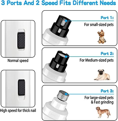 Casfuy Dog Nail Grinder Upgraded - Professional 2-Speed Electric Rechargeable Pet Nail Trimmer Painless Paws Grooming & Smoothing for Small Medium Large Dogs & Cats (White)