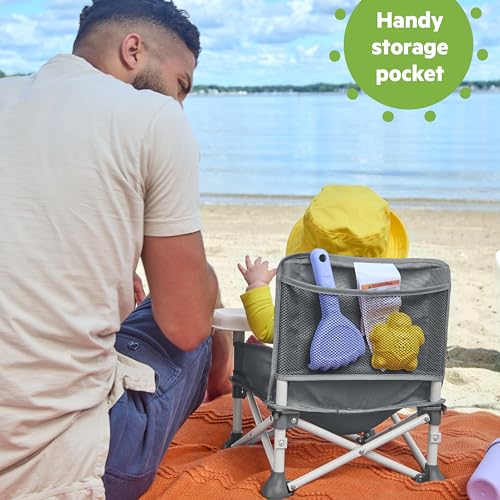 Bright Starts Pop 'N Sit Portable Booster, Indoor/Outdoor Use, Floor Seat with Feeding Tray, Grey, 6 Mos - 3 Yrs