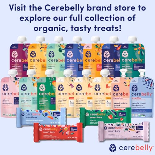 Cerebelly Organic Baby Food Pouches Variety Pack – Organic Veggie Purees for Toddlers | No Added Sugar, Fiber, Non-GMO | Blended Toddler Pouches | 4 Ounce BPA-Free Pouch | 4 Flavors | 8 Count