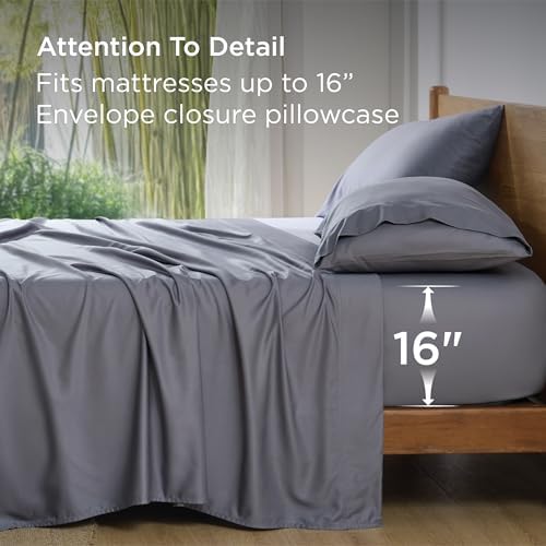 Bedsure Queen Sheet Set, Cooling Sheets for Queen Size Bed Set, Rayon Derived from Bamboo, Breathable & Soft, Deep Pocket Up to 16 Inches, Hotel Luxury Silky Bedding for Hot Sleepers, Dark Grey