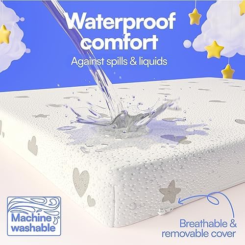 Mommy&Me Pack and Play Mattress Pad (38"x26"x1") with Soft Washable Breathable Cover, Waterproof, CertiPUR-US Certified Foam, Pack&Play Topper - Portable Foam Mini Crib Mattress for Baby Toddler