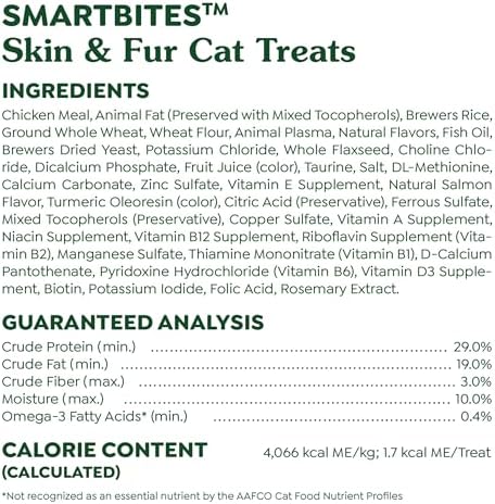 Greenies Feline Smartbites Skin & Fur Health Crunchy and Soft Cat Treats, Salmon Flavor, 16 oz. Tub