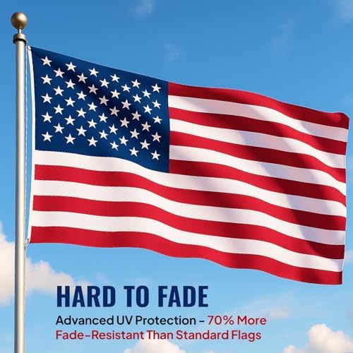 3x5 USA Flag With Embroidered Stars & Sewn Stripes - American Flags for Outside 3x5 – Heavy Duty UV Treated Polyester (Tougher Than Nylon), 70% More Fade Resistant