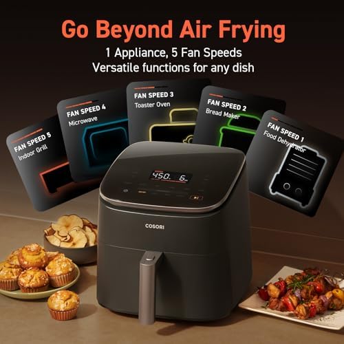 COSORI Air Fryer 9-in-1, Compact & Large 6-Qt, Fast Turbo Modes, 90–450°F Precise Heat for Even Results, Up to 95% Less Oil*, Roast, Bake, Dry, Reheat, Frozen, Broil, Proof, 120V, TurboBlaze, Ceramic