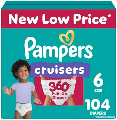 Pampers Diapers - Cruisers 360 - Size 6, 104 Count, Babyproof up to 100% Leakproof Pull-On Diaper