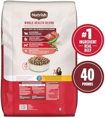 Nutrish Dry Dog Food, Real Beef, Pea & Brown Rice Recipe Whole Health Blend for Adult Dogs, 40 lb. Bag, Packaging May Vary (Rachael Ray)