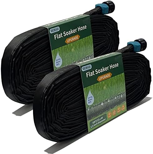 2025 Flat Soaker Hose 100 ft for Garden, 100' (50ft x 2) Linkable Drip Hose Diy Garden Irrigation System Saving 80% Water, Dual-layer Leak-free Design Water Hose with Holes
