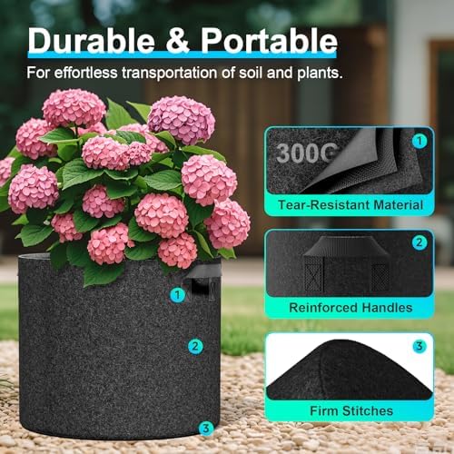 Land Guard 4-Pack Fabric Grow Bags 10 Gallon, Thickened Nonwoven Garden Pots, Growing Bags with Handles, Black