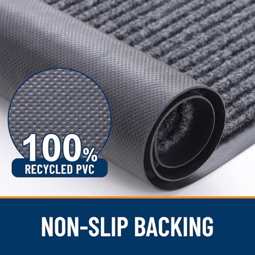 OLANLY Front Door Mat Indoor Outdoor Entrance, Waterproof Heavy Duty Doormat, Fade Resistant, Low Profile, Easy Clean Patio Porch Welcome Floor Mats for Entry, 36x24, Grey