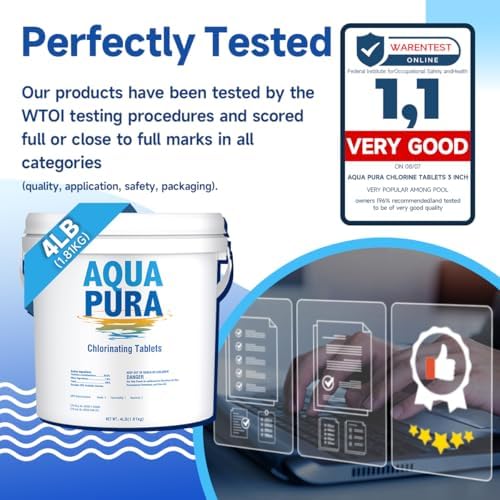 Aqua Pura Chlorine Tablets for Swimming Pool,3" Pool Supplies, Individually Wrapped Stabilized Chlorine Tablets, Long-Lasting, Slow Dissolve,Kill Bacteria,UV Protected,90% Available,4 LB