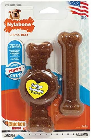 Nylabone Ring Bone Chew Toy for Puppies, Puppy Teething Toys, Puppy Enrichment Toys, Chicken Flavor, Medium Dogs - Up to 35 lbs, 2 Pack