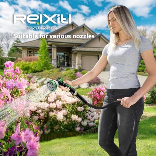 Non-Expandable Garden Hose 100feet, Flexible Water Hose with 10 Function Hose Nozzle, Lightweight, Tangle Free, Rust Proof for Yard (Black)